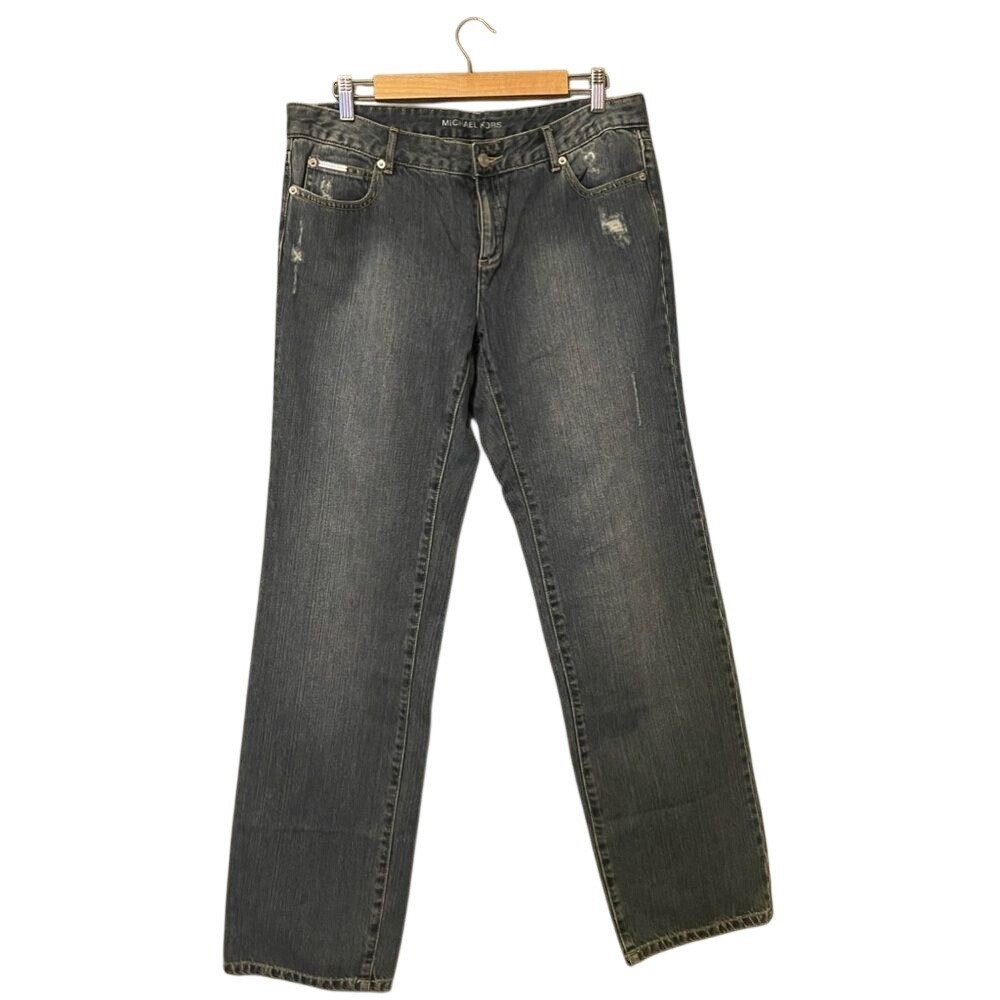 Michael Kors Medium Wash Straight Leg Jeans Distressed 100% Cotton Size 10